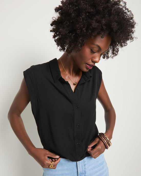 Washed Black $|& SEAS Charm Knot Sleeveless Shirt - VOF Front