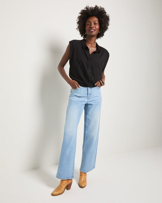 Washed Black $|& SEAS Charm Knot Sleeveless Shirt - UGC On Fig