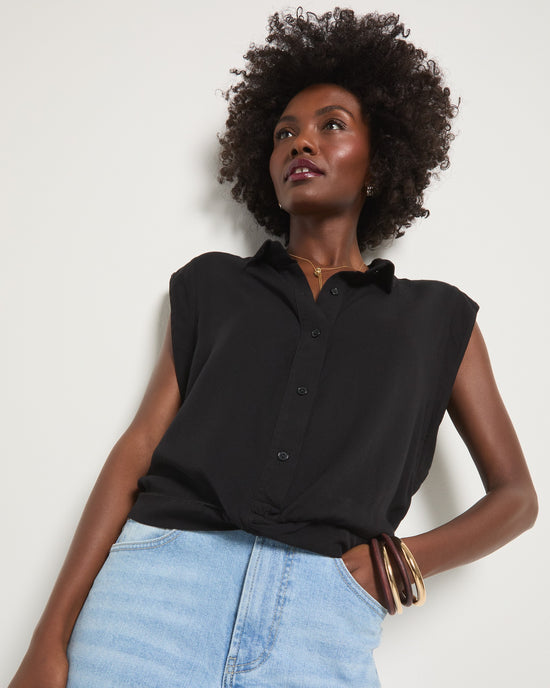 Washed Black $|& SEAS Charm Knot Sleeveless Shirt - SOF Front