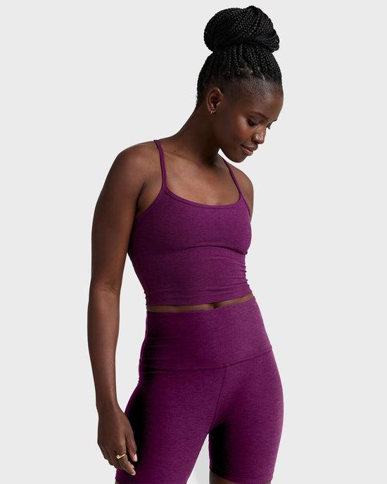 Aubergine Beet $|& Beyond Yoga Spacedye Slim Racerback Cropped Tank - VOF Detail