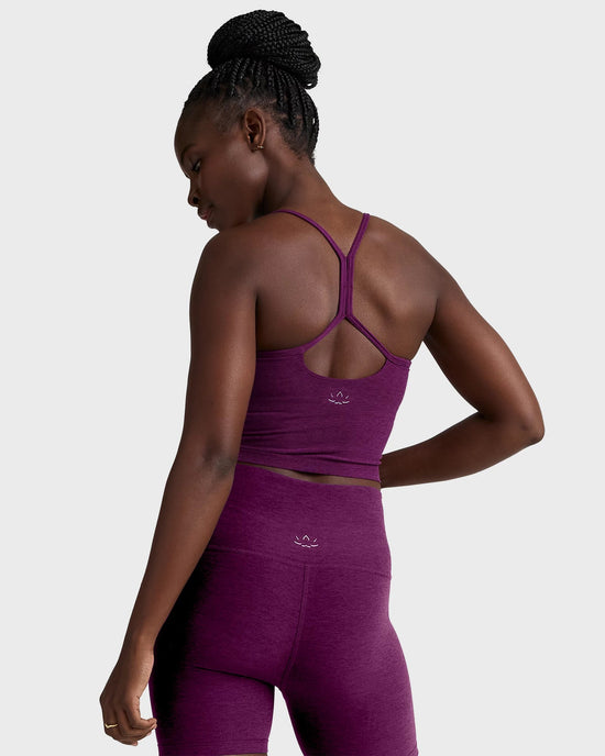 Aubergine Beet $|& Beyond Yoga Spacedye Slim Racerback Cropped Tank - Hanger Side