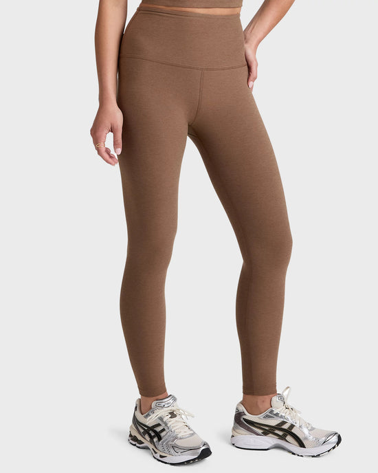True Chocolate Heather $|& Beyond Yoga Spacedye Caught In The Midi High Waisted Legging - Hanger Front