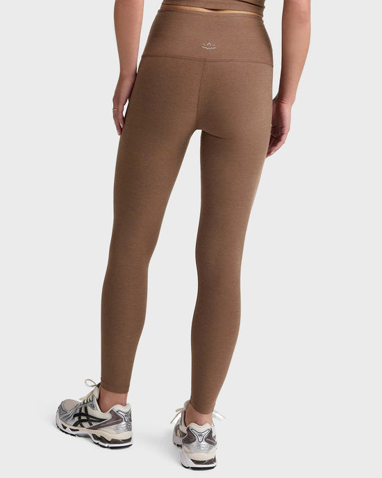 True Chocolate Heather $|& Beyond Yoga Spacedye Caught In The Midi High Waisted Legging - Hanger Side