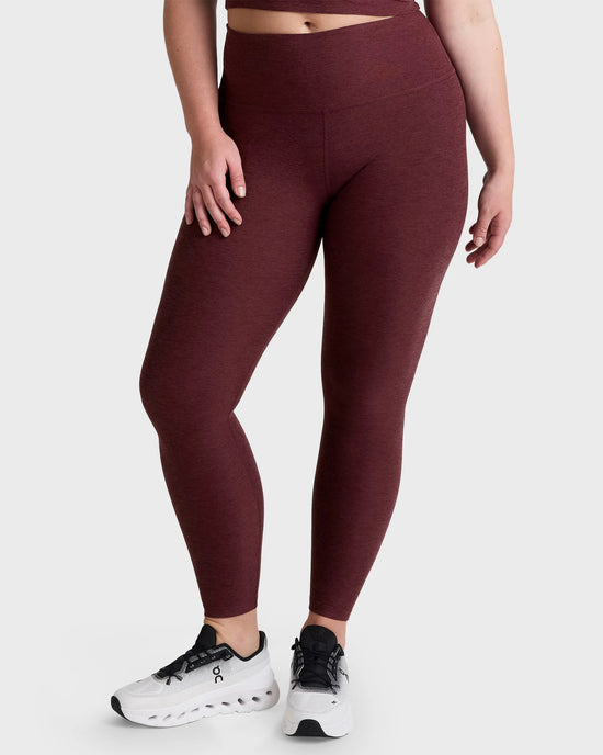 Midnight Burgundy Heather $|& Beyond Yoga Spacedye Caught In The Midi High Waisted Legging - VOF Detail