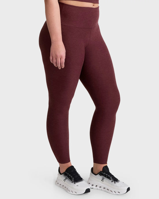 Midnight Burgundy Heather $|& Beyond Yoga Spacedye Caught In The Midi High Waisted Legging - Hanger Front