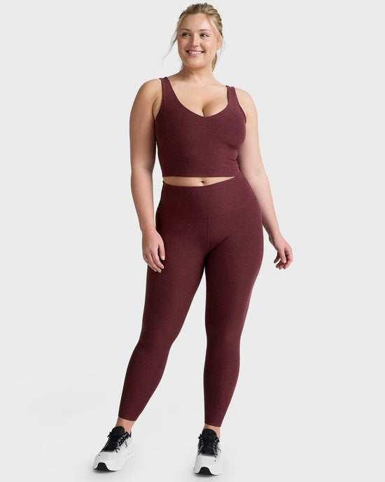 Midnight Burgundy Heather $|& Beyond Yoga Spacedye Caught In The Midi High Waisted Legging - VOF Detail