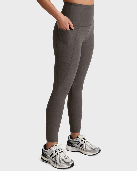 True Gray Heather $|& Beyond Yoga Spacedye Out Of Pocket High Waisted Midi Legging - Hanger Front
