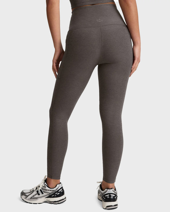 True Gray Heather $|& Beyond Yoga Spacedye Out Of Pocket High Waisted Midi Legging - Hanger Side