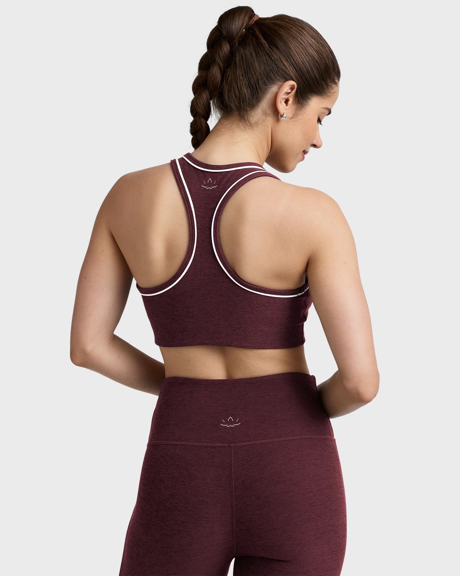 Midnight Burgundy Heather $|& Beyond Yoga Spacedye Ready Bra - Hanger Side