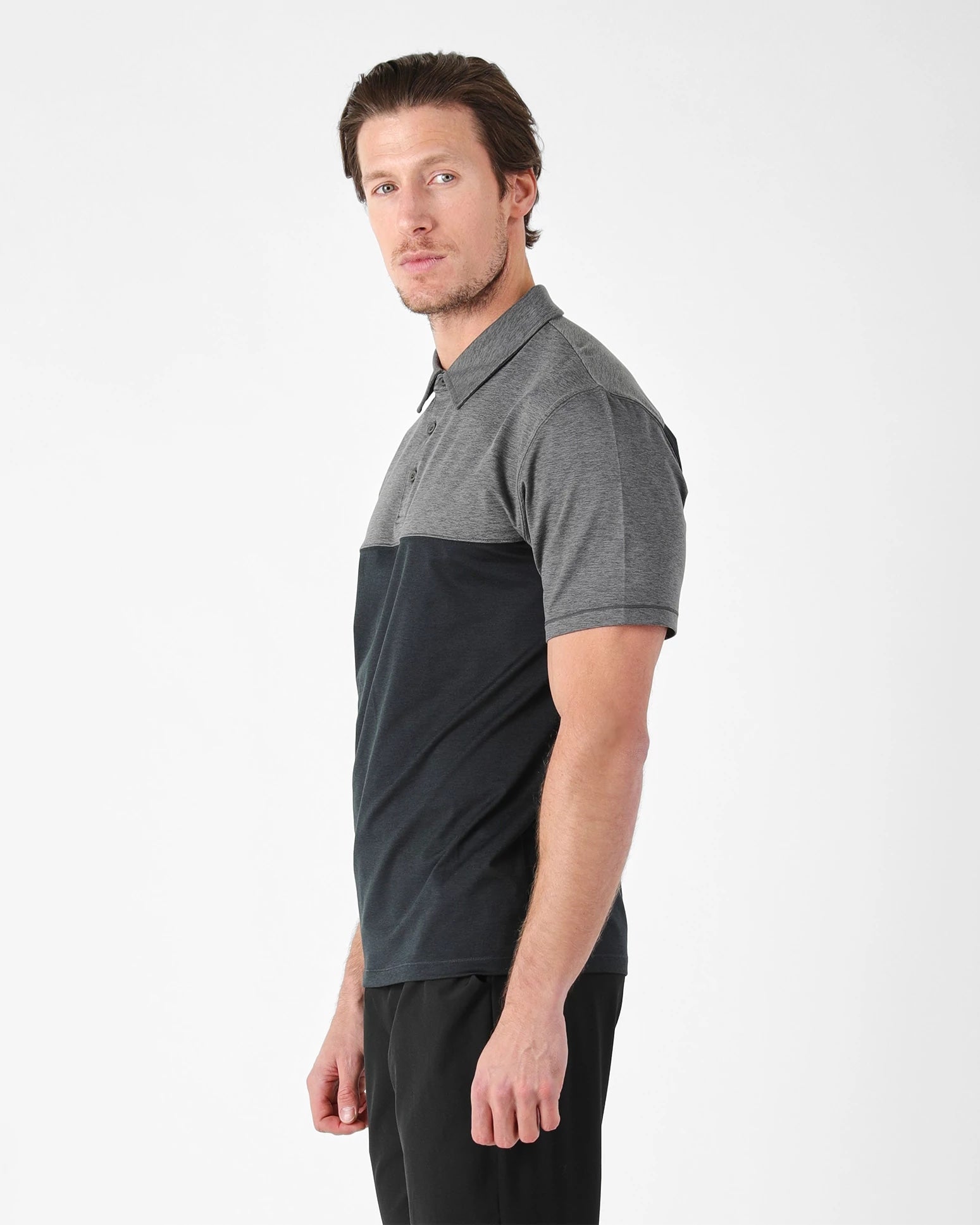 Black/Carbon $|& Glyder Chest Half Way Polo - Hanger Front