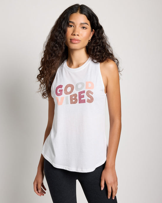 White $|& Interval Good Vibes Grace Muscle Tank - SOF Front