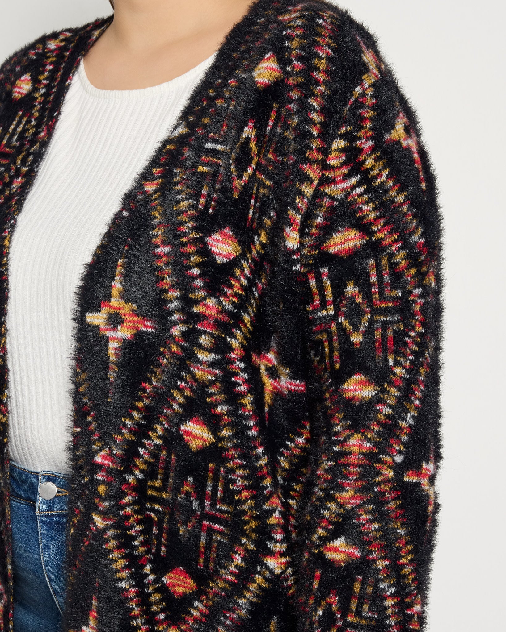 Black Multi $|& Bobeau Eyelash Open Front Cardigan - SOF Full Front