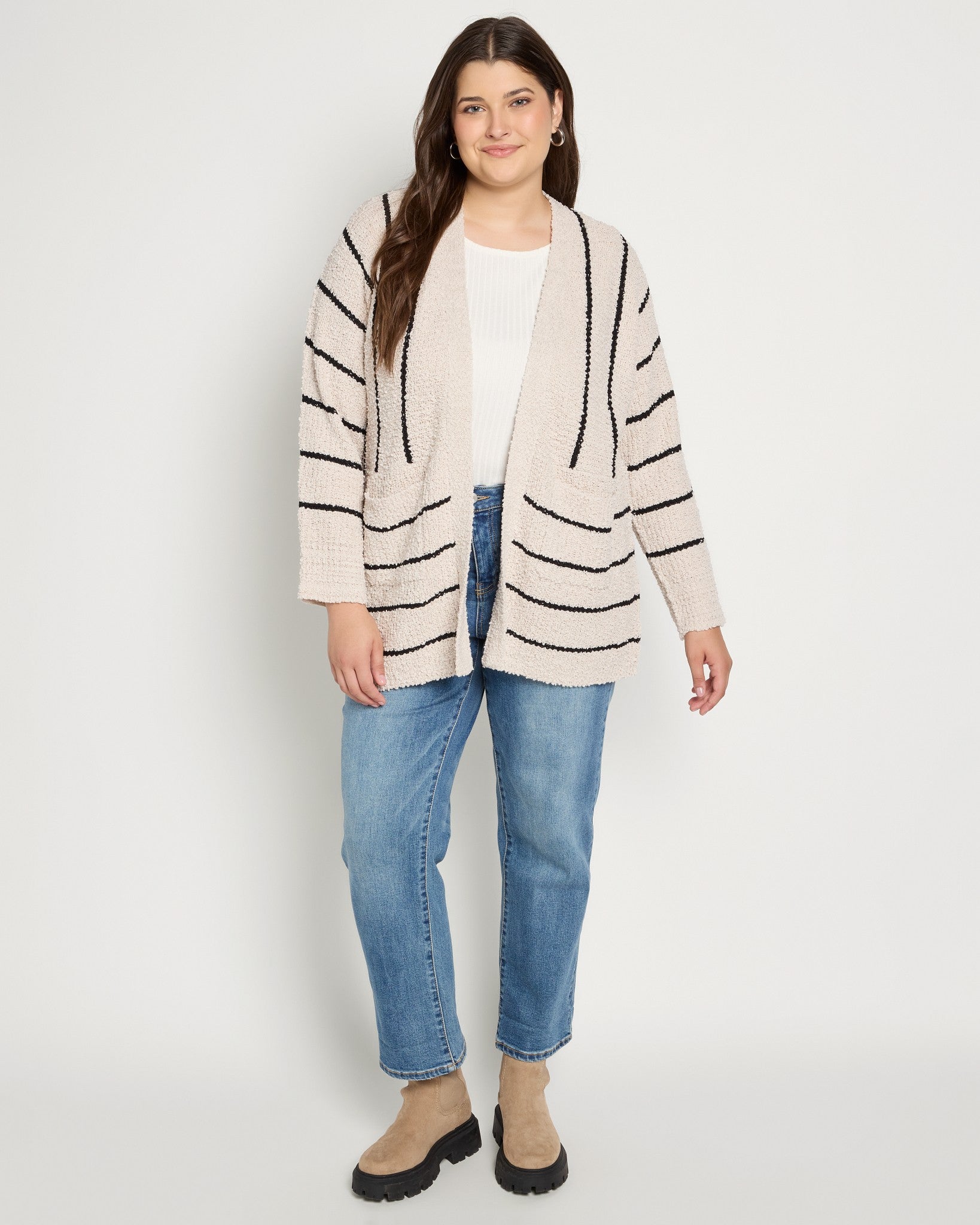 Cream/Black $|& Bobeau Eyelash Cardigan Chenille Base - UGC On Fig
