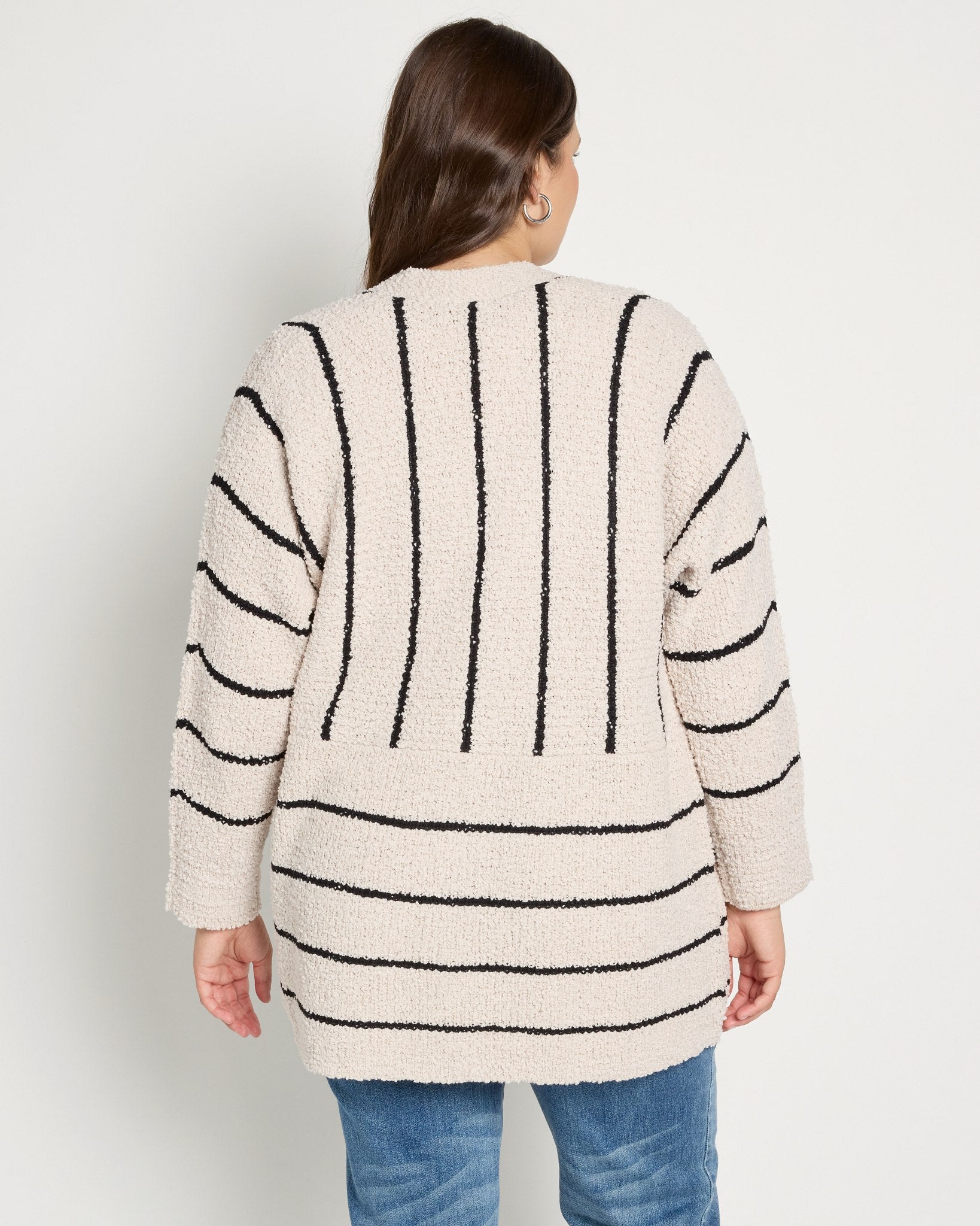 Cream/Black $|& Bobeau Eyelash Cardigan Chenille Base - SOF Back