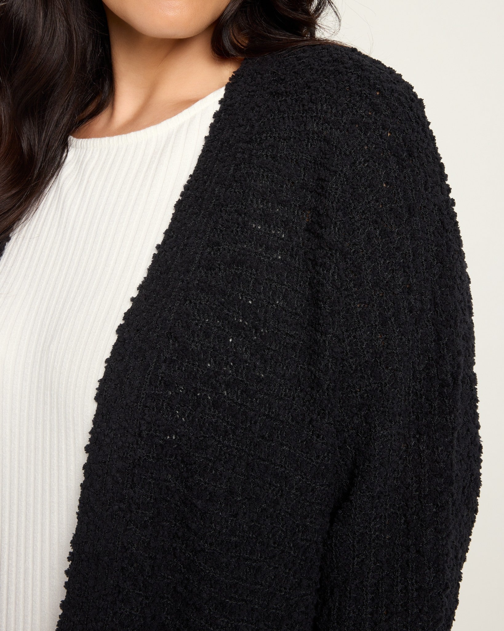 Black $|& Bobeau Two Pocket Popcorn Cardigan - SOF Full Front