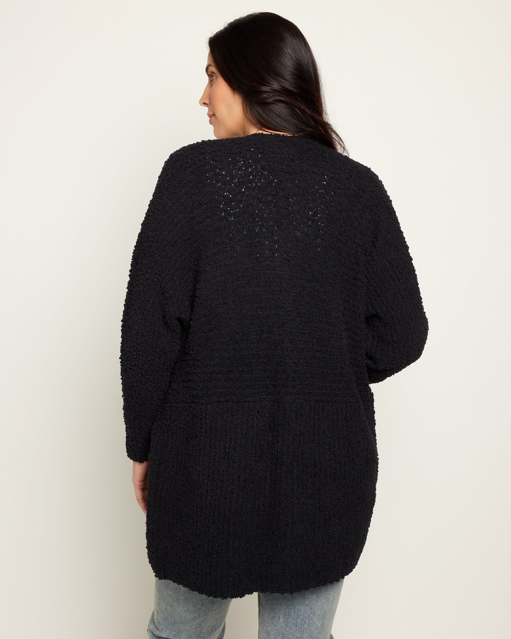 Black $|& Bobeau Two Pocket Popcorn Cardigan - SOF Back