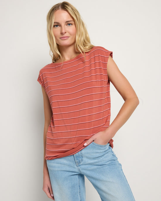 Burlwood Stripe $|& SEAS Brentwood Boat Neck Stripe Top - SOF Front