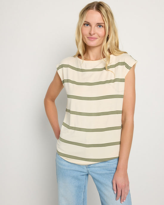 Cream Stripe $|& SEAS Brentwood Boat Neck Stripe Top - SOF Front