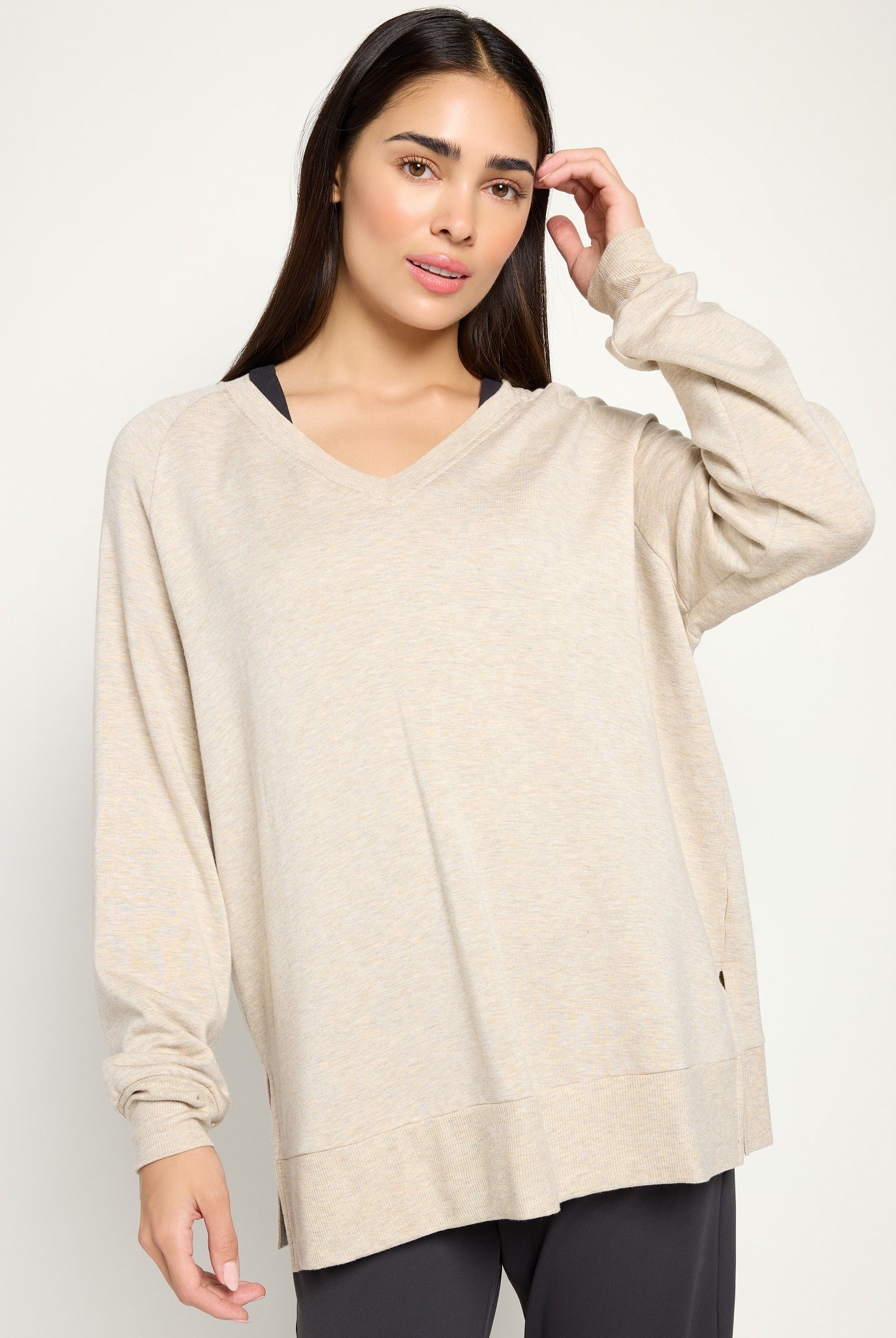 Marble $|& Interval Flex Fleece V-Neck Top - SOF Front