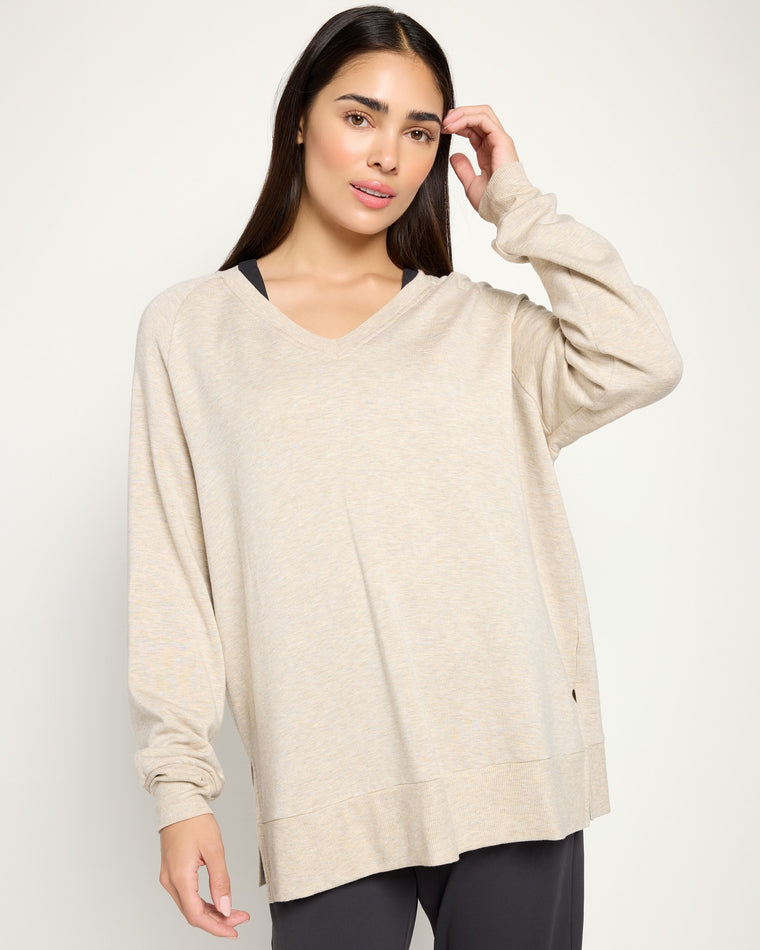 Marble $|& Interval Flex Fleece V-Neck Top - SOF Front