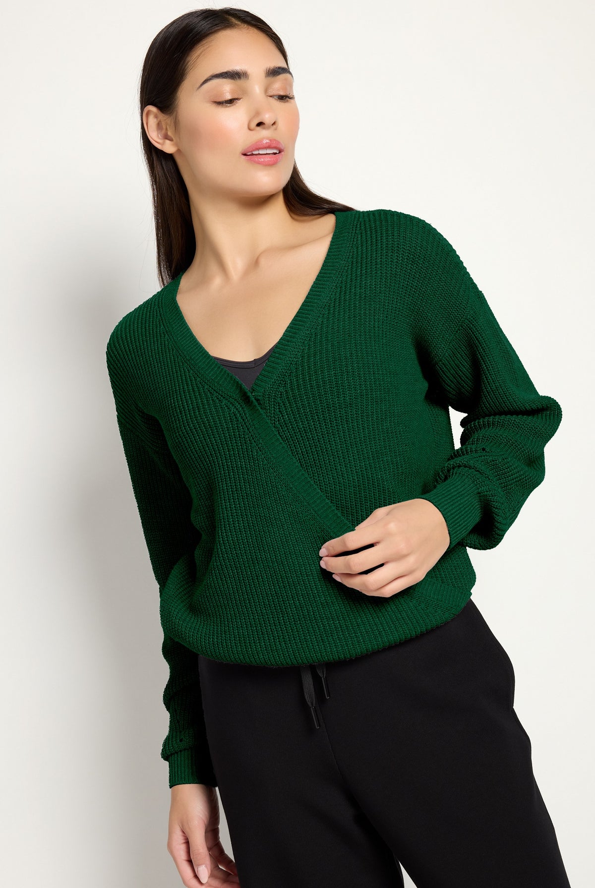 Turf Green $|& Interval Surplice Wrap Sweater - SOF Front