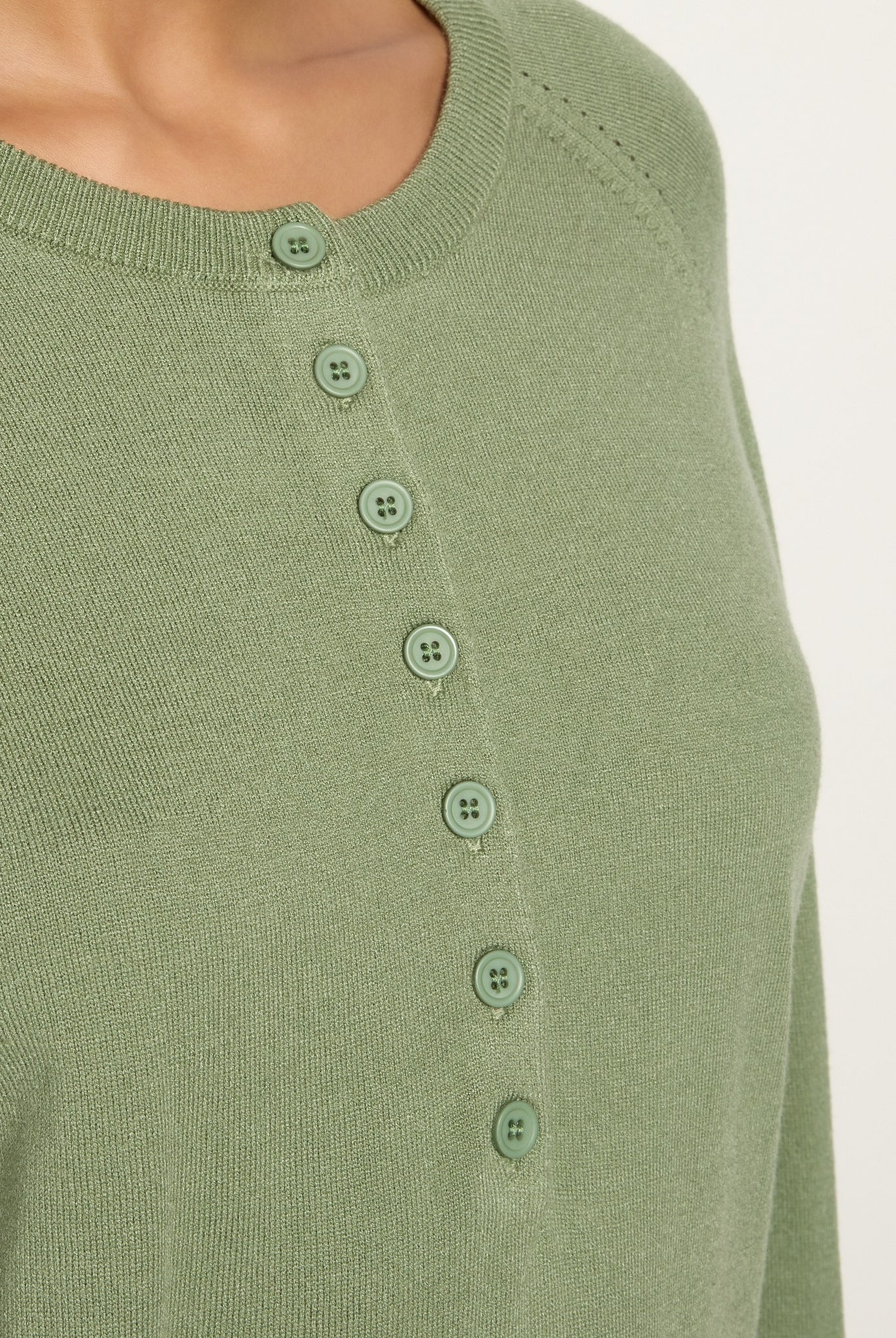 Heather Olive Branch $|& Herizon Sweet Echoes Henley Sweater - SOF Full Front