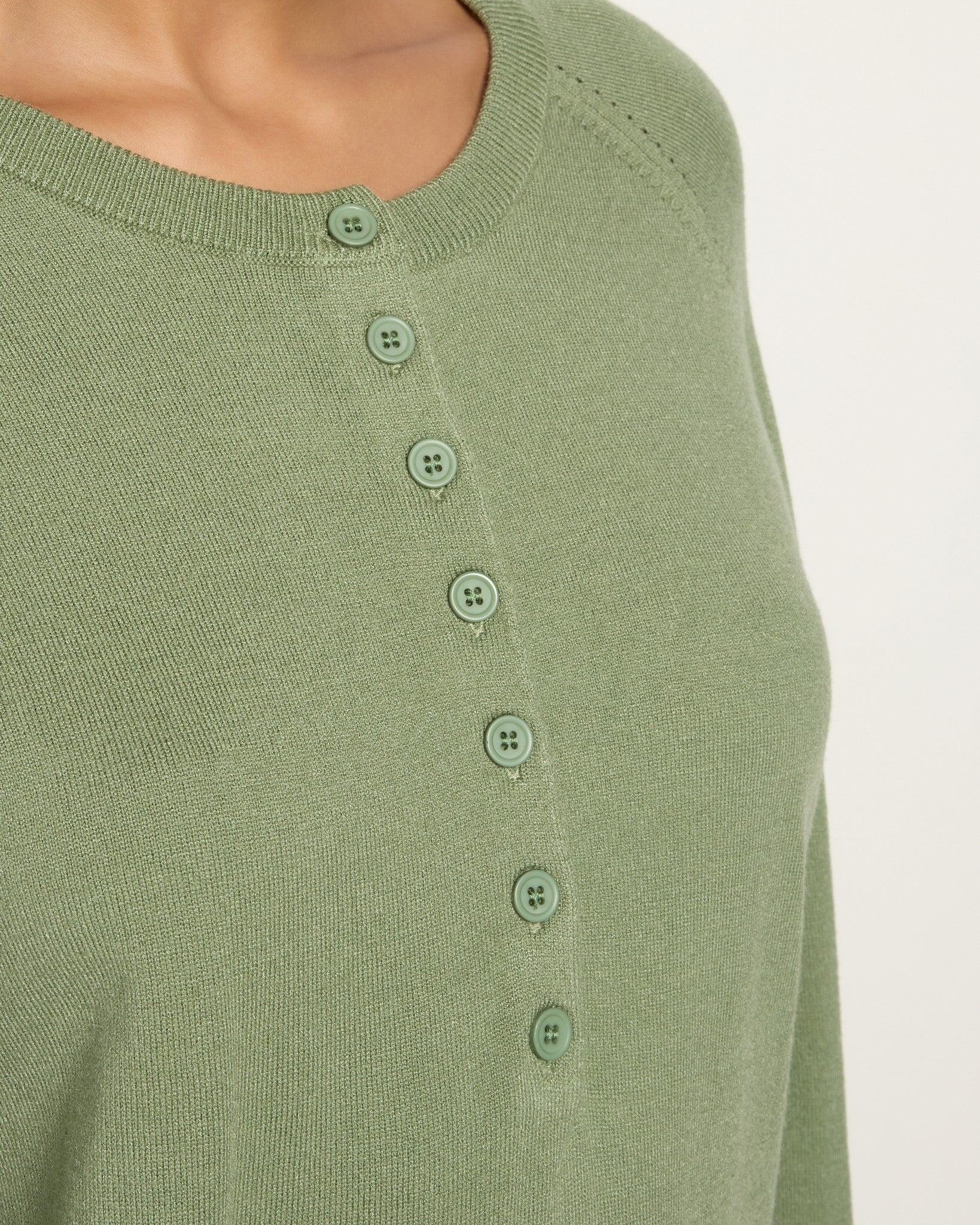 Heather Olive Branch $|& Herizon Sweet Echoes Henley Sweater - SOF Full Front