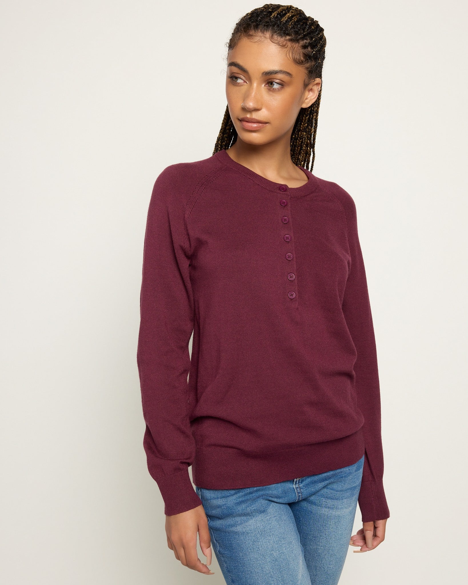Heather Elderberry $|& Herizon Sweet Echoes Henley Sweater - SOF Front