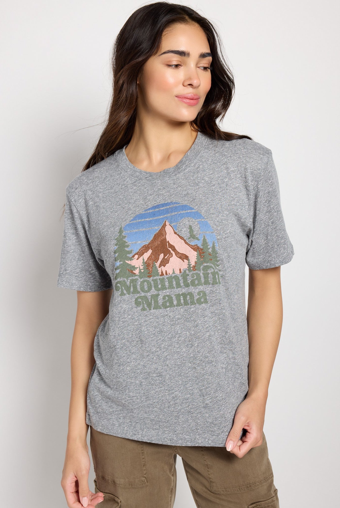 Heather Grey $|& Herizon Mountain Mama Easy Day Tee - SOF Front
