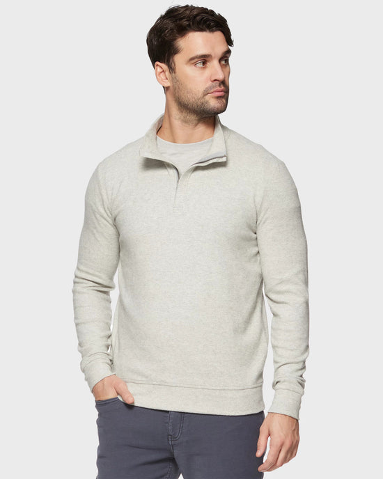 Grey $|& Flag & Anthem Hero Solid Twill 1/4 Zip Mock Neck - VOF Detail