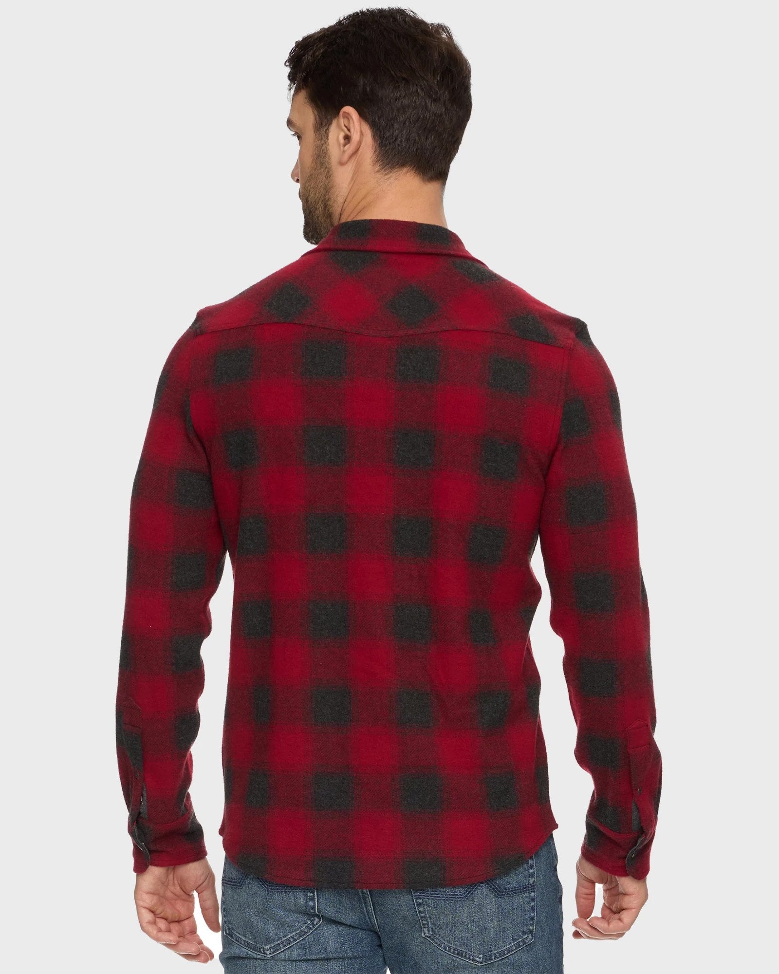 Red/Charcoal $|& Flag & Anthem Premont Long Sleeve Western Hero Knit Flannel - Hanger Side