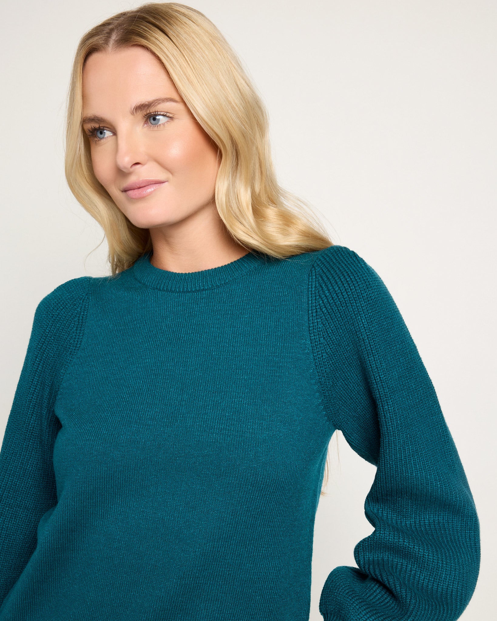Deep Sea $|& SEAS Pacific Puff Shoulder Crew Neck Sweater - SOF Full Front