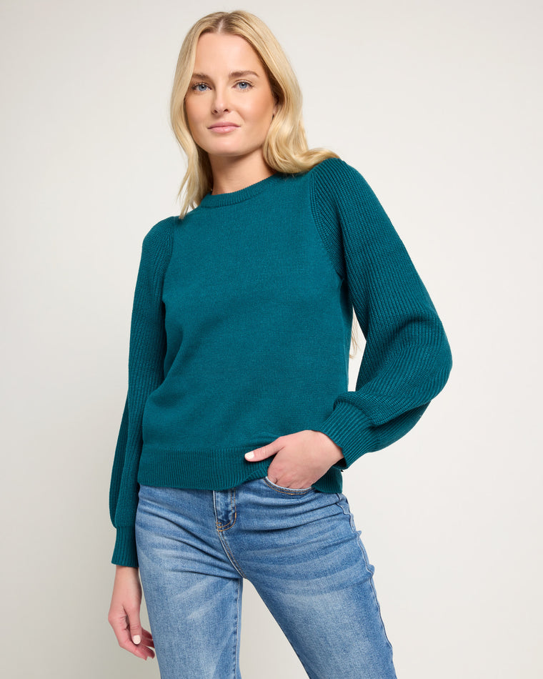 Deep Sea $|& SEAS Pacific Puff Shoulder Crew Neck Sweater - SOF Front