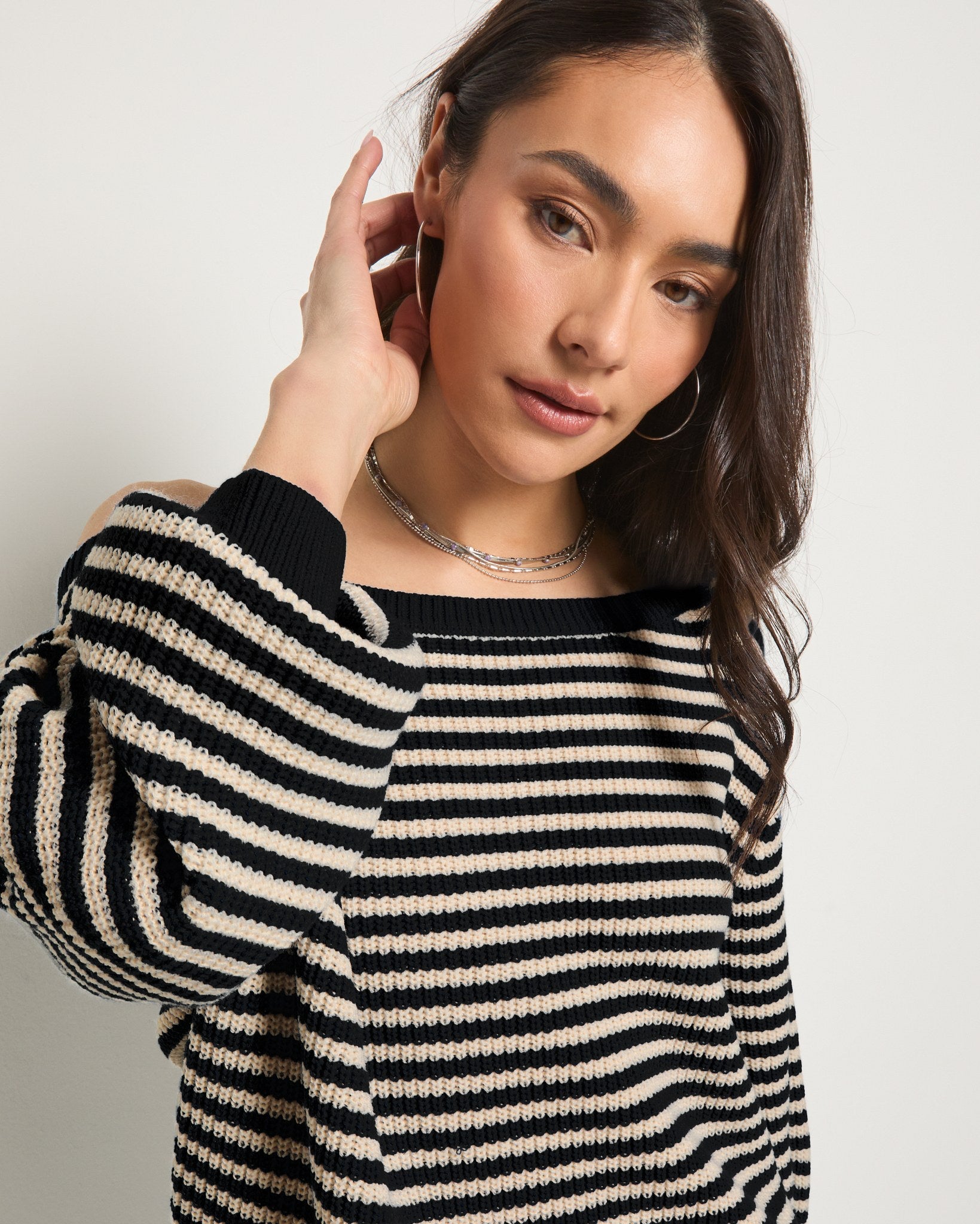 Black/Birch $|& SEAS Sandy Boat Neck Sweater - SOF Full Front