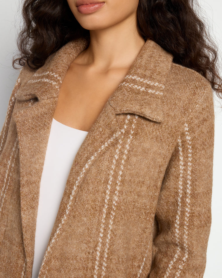 Sand Fuzzy Plaid $|& OneWorld Sweater Coatigan - SOF Full Front