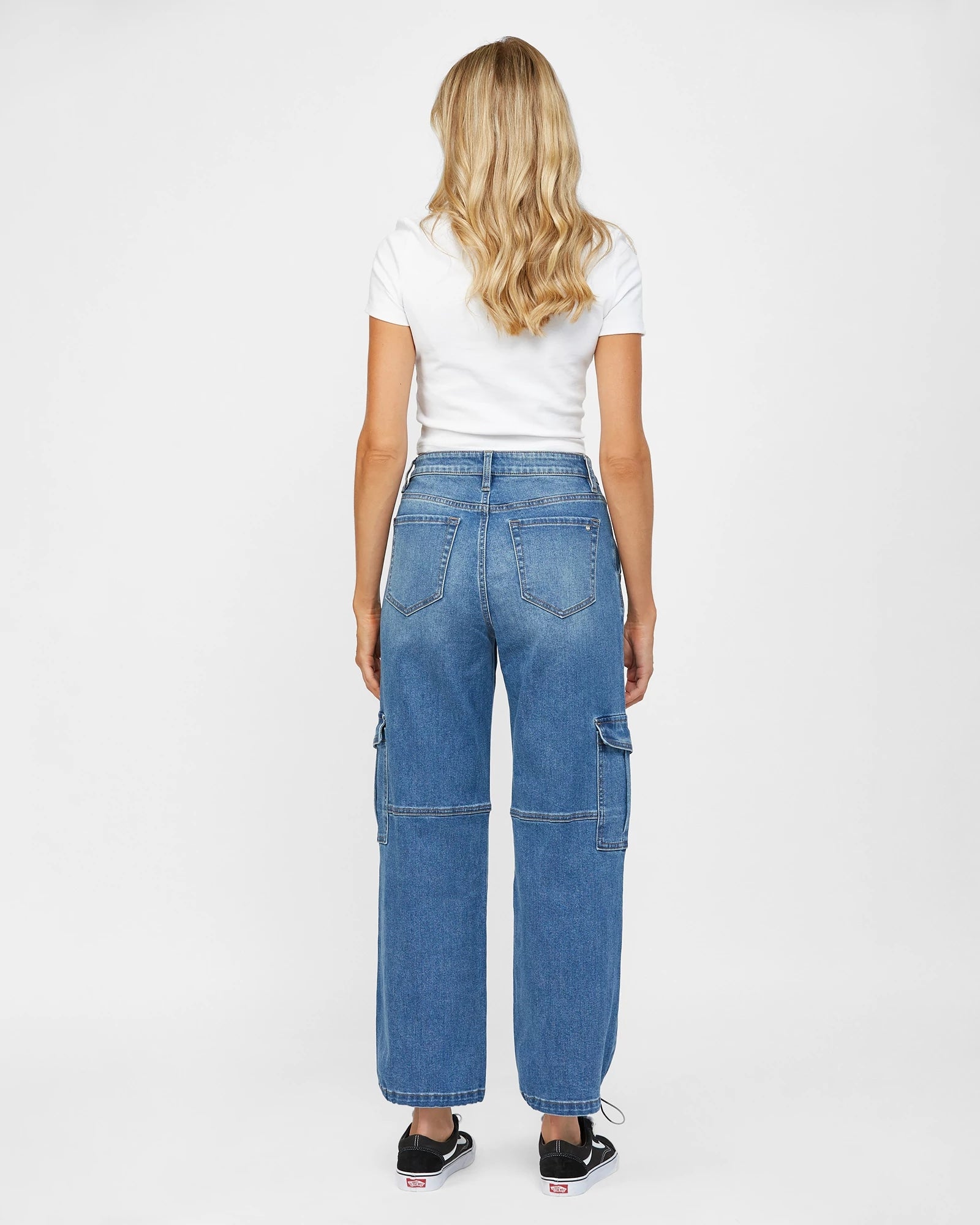 Palasha $|& Mica Denim High Rise Cargo Jeans With Adjustable Hem - Hanger Side