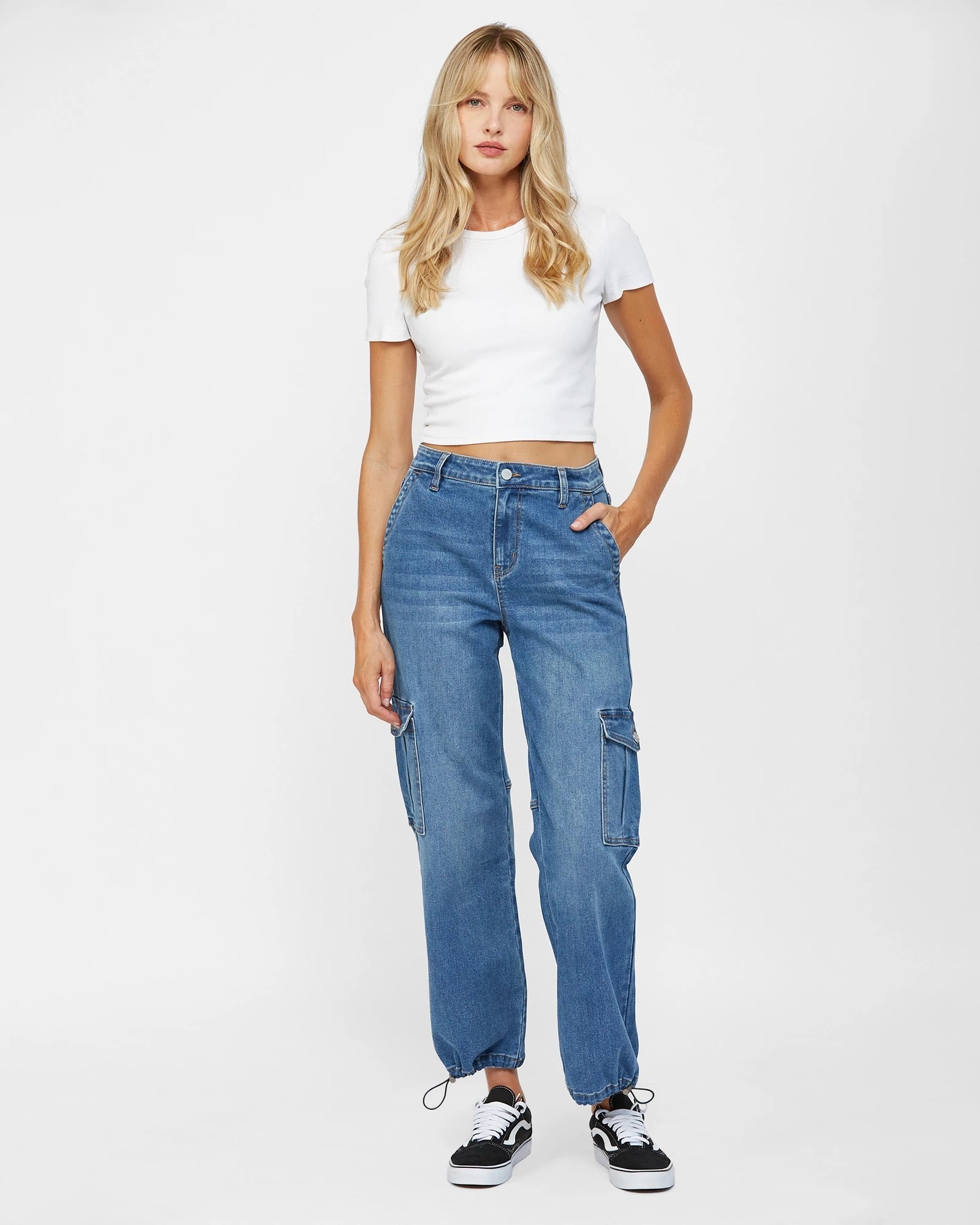 Palasha $|& Mica Denim High Rise Cargo Jeans With Adjustable Hem - VOF Detail