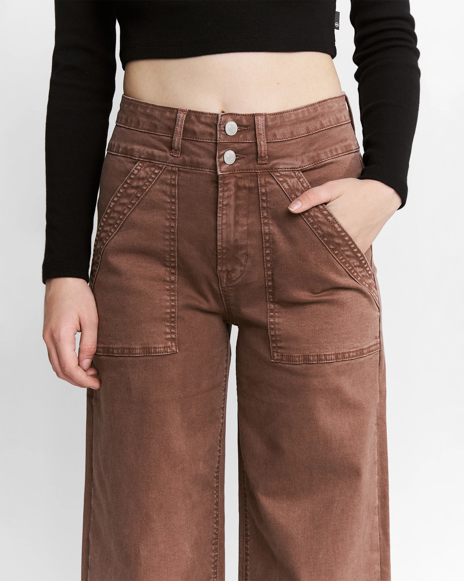 Cocoa $|& Mica Denim Super High Rise Double Waistband Wide Leg Trouser - Hanger Back