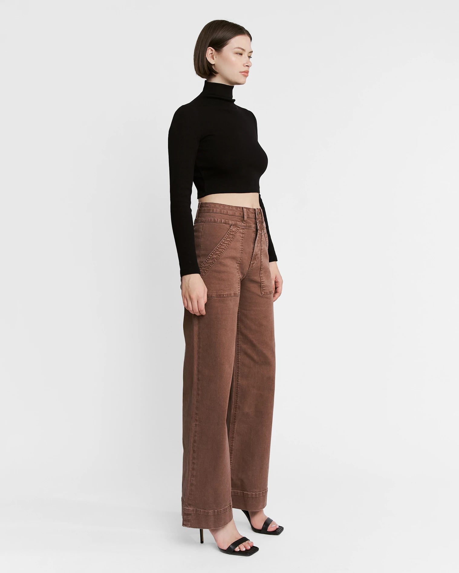 Cocoa $|& Mica Denim Super High Rise Double Waistband Wide Leg Trouser - Hanger Front