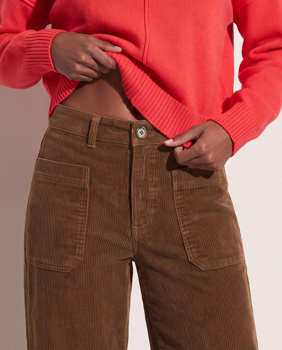 Toffee $|& SEAS Caroline Corduroy Cropped Wide Leg Pant - SOF Full Front