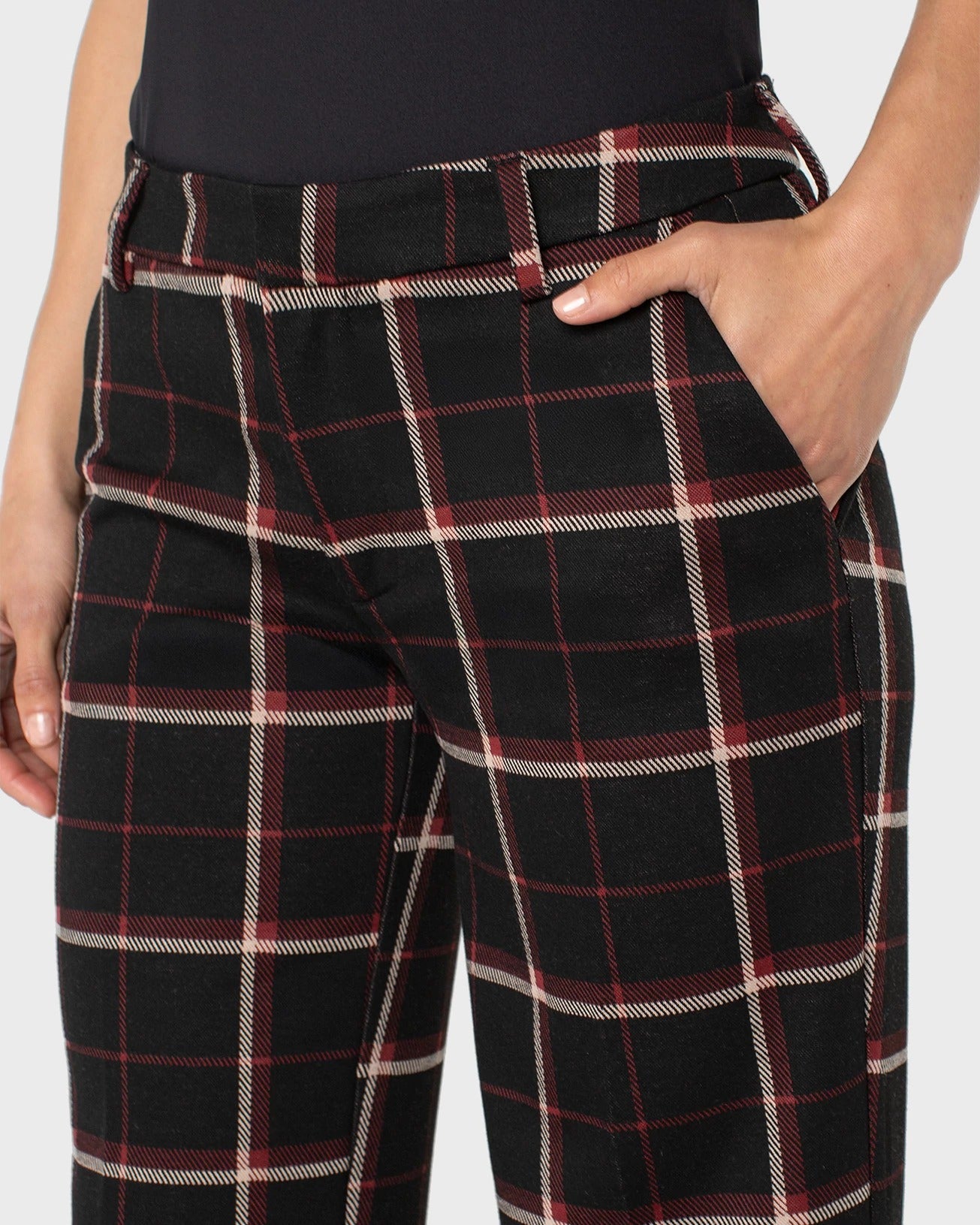 Black Red Tattersall Plaid $|& Liverpool Kelsey Wide Leg Trouser - Hanger Back
