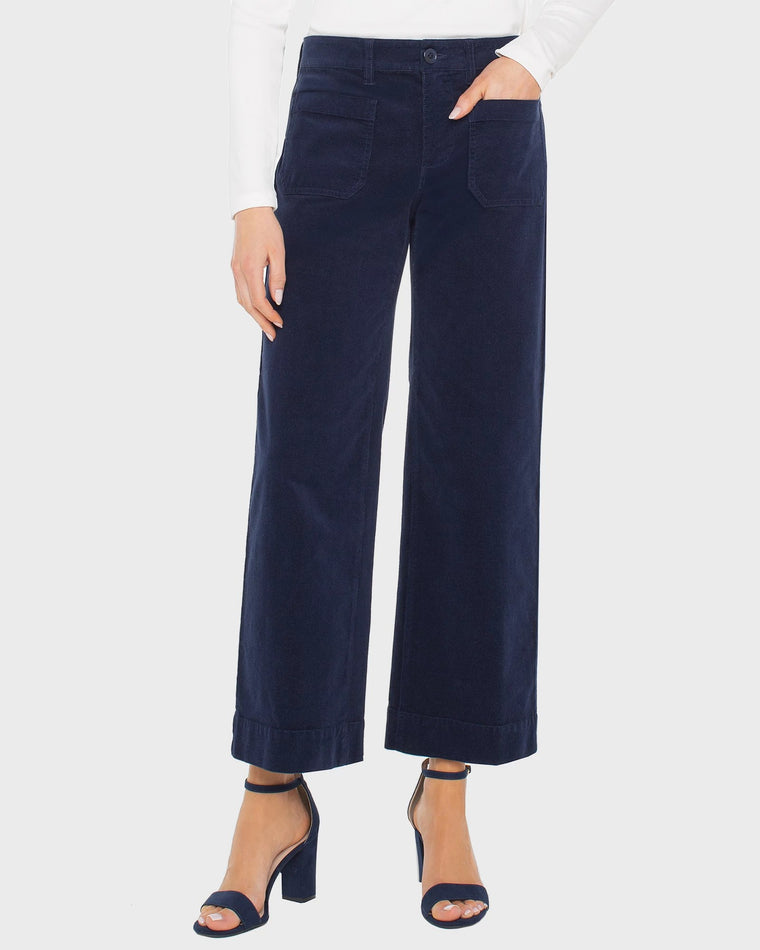 Arctic Night $|& Liverpool Corduroy Crop Wide Leg Pants - VOF Detail