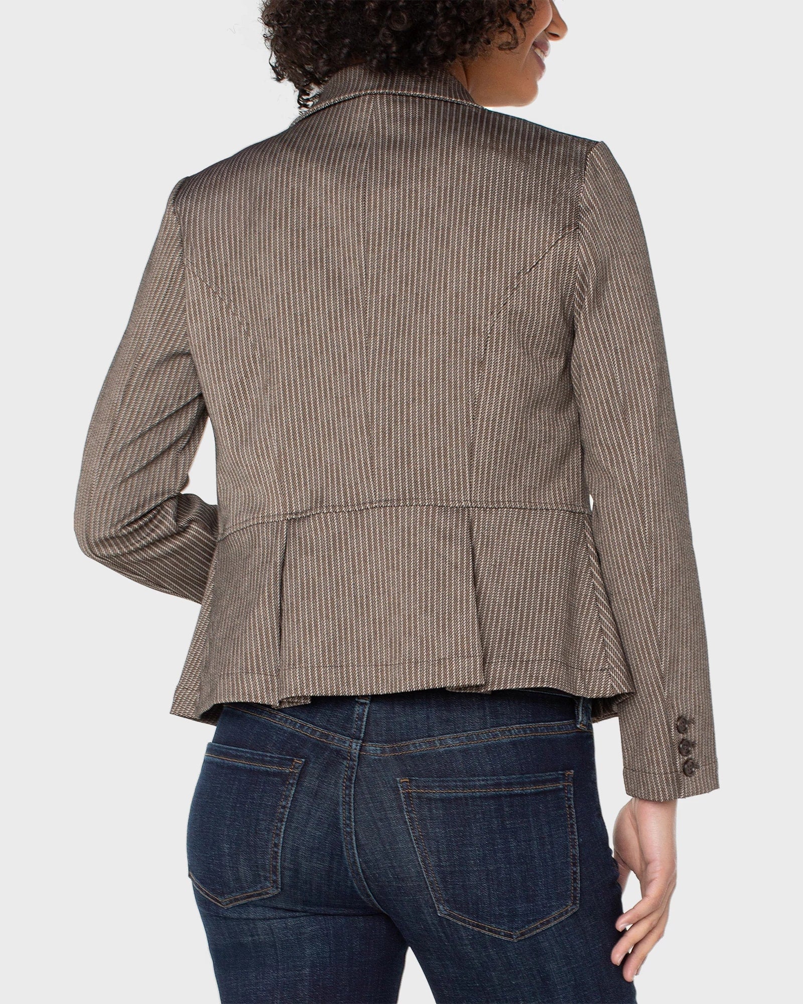 Camel/Sand Stripe $|& Liverpool Peplum Blazer - Hanger Side