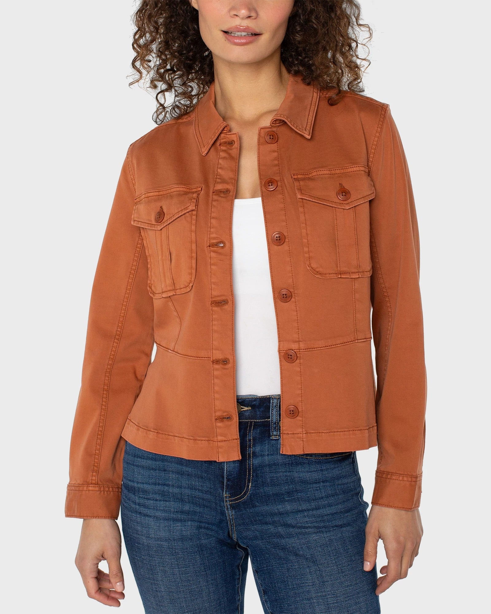 Ginger Spice $|& Liverpool Peplum Hem Trucker Jacket - VOF Detail