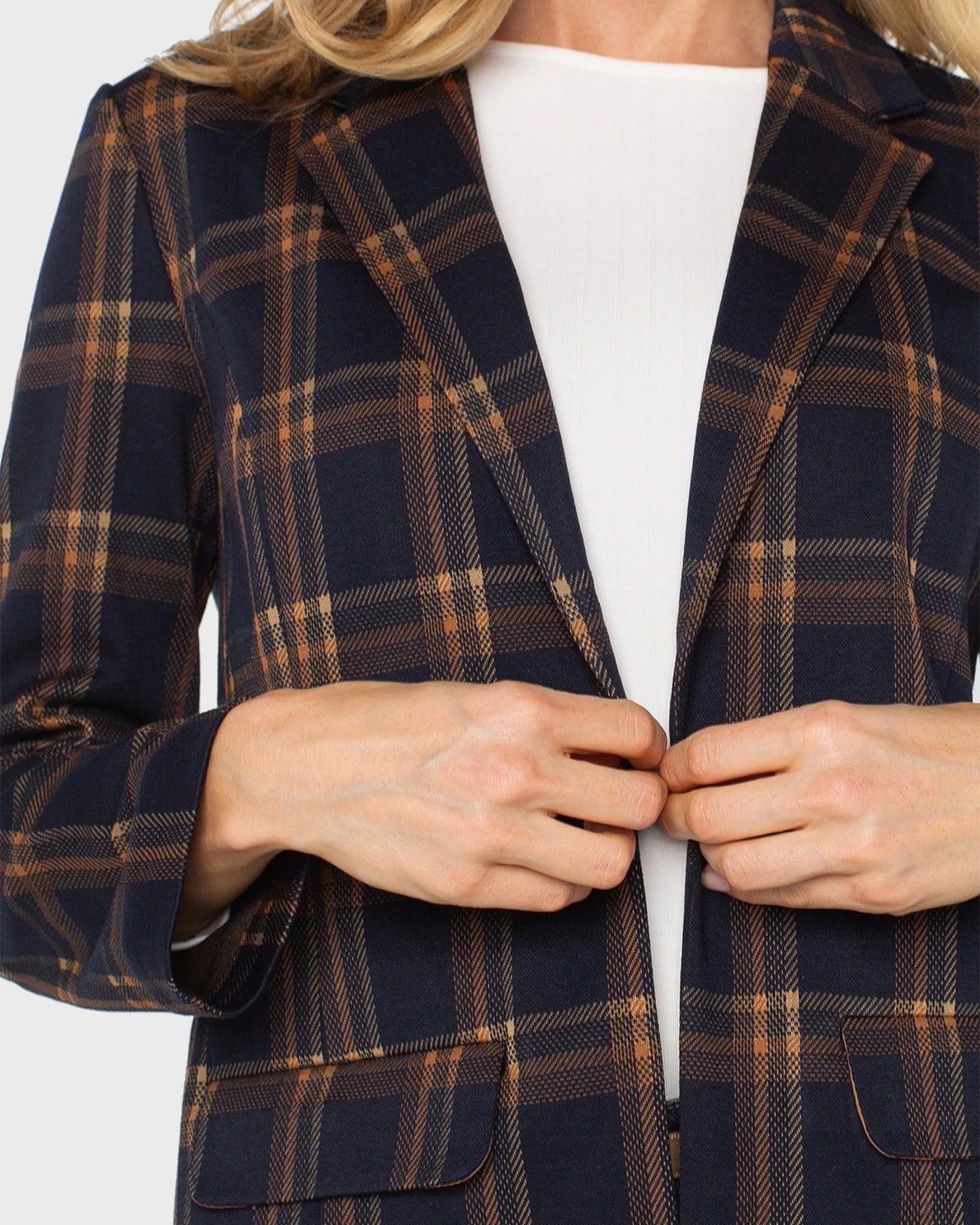 Navy/Toffee Plaid $|& Liverpool Boyfriend Blazer - Hanger Back
