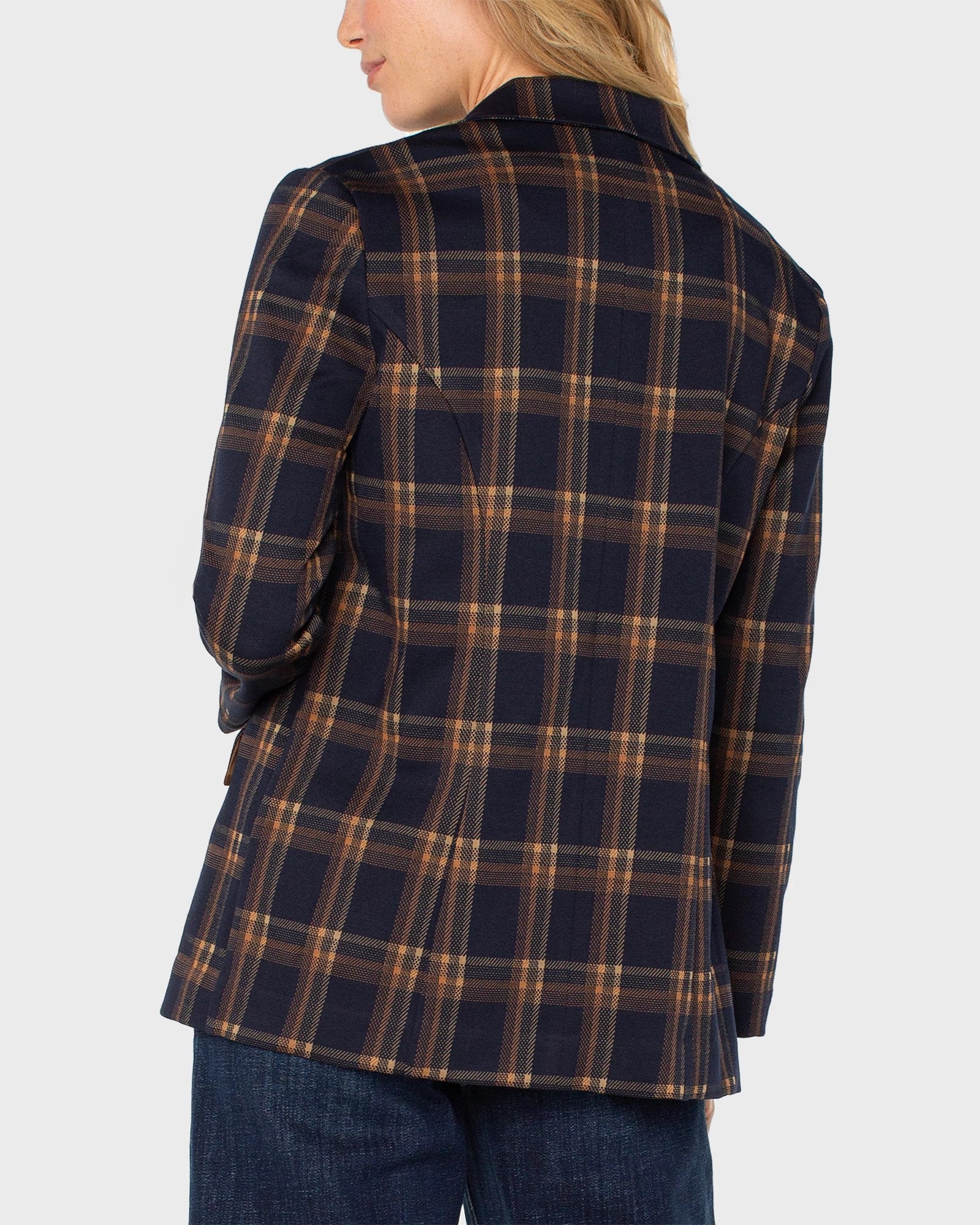 Navy/Toffee Plaid $|& Liverpool Boyfriend Blazer - Hanger Side