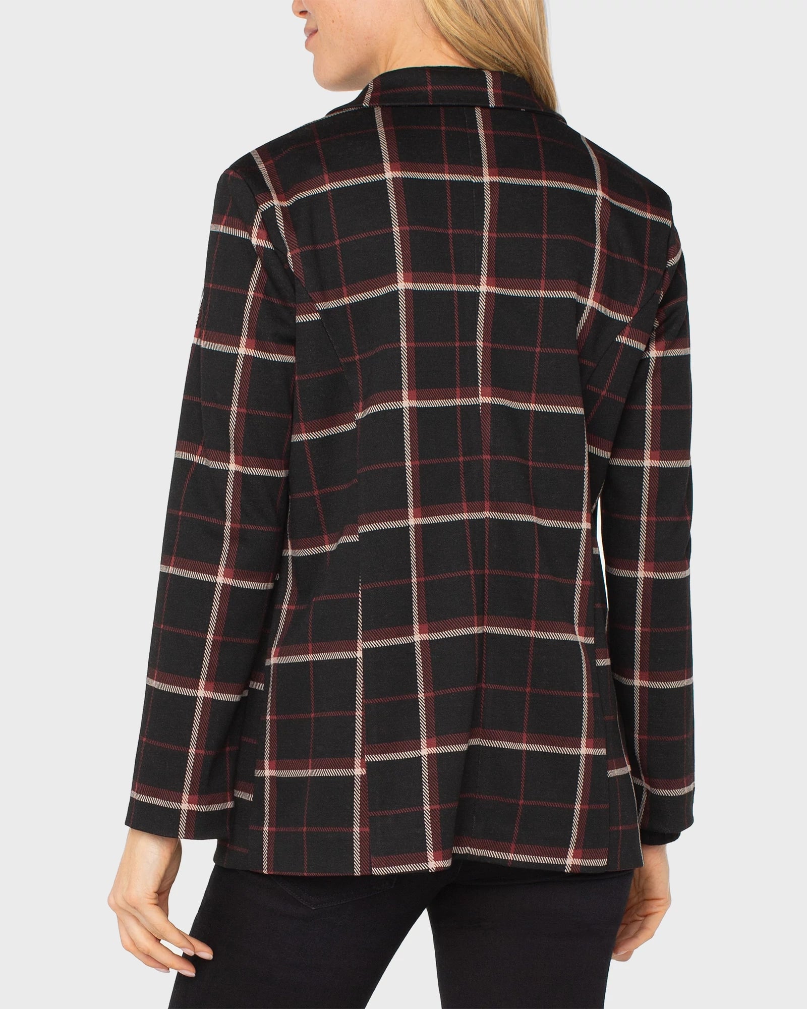 Black/Red Tattersall Plaid $|& Liverpool Boyfriend Blazer - Hanger Side