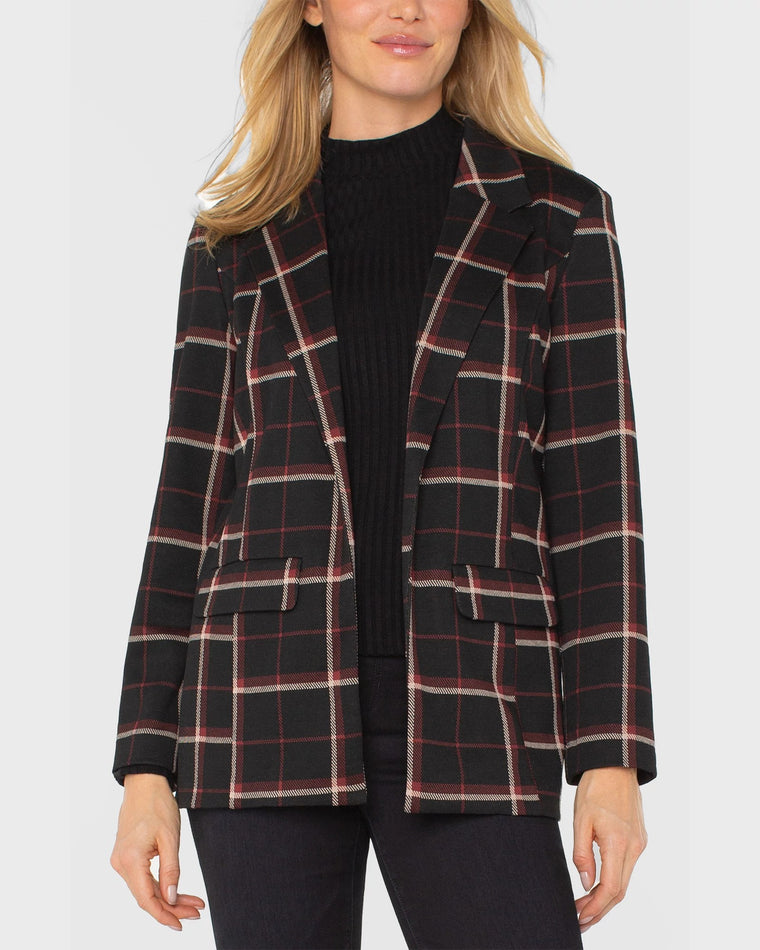 Black/Red Tattersall Plaid $|& Liverpool Boyfriend Blazer - VOF Detail