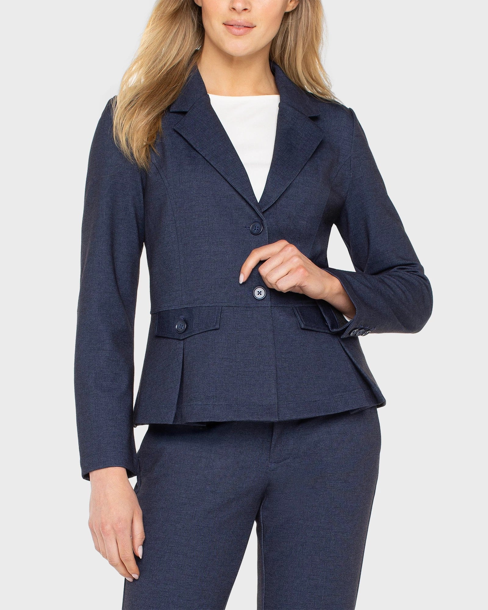Navy Dusk $|& Liverpool Peplum Blazer - VOF Detail
