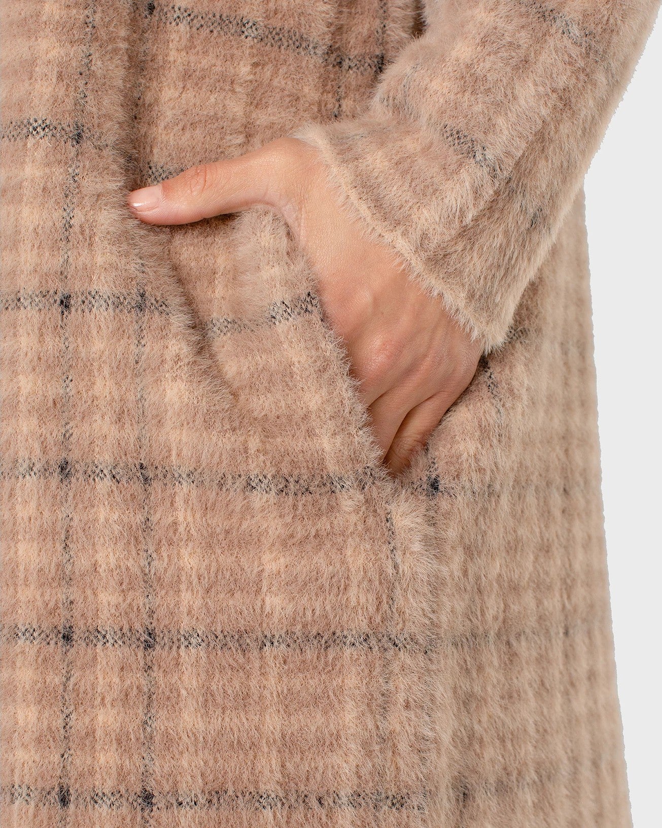 Camel Cream Plaid $|& Liverpool Open Front Coatigan - Hanger Back